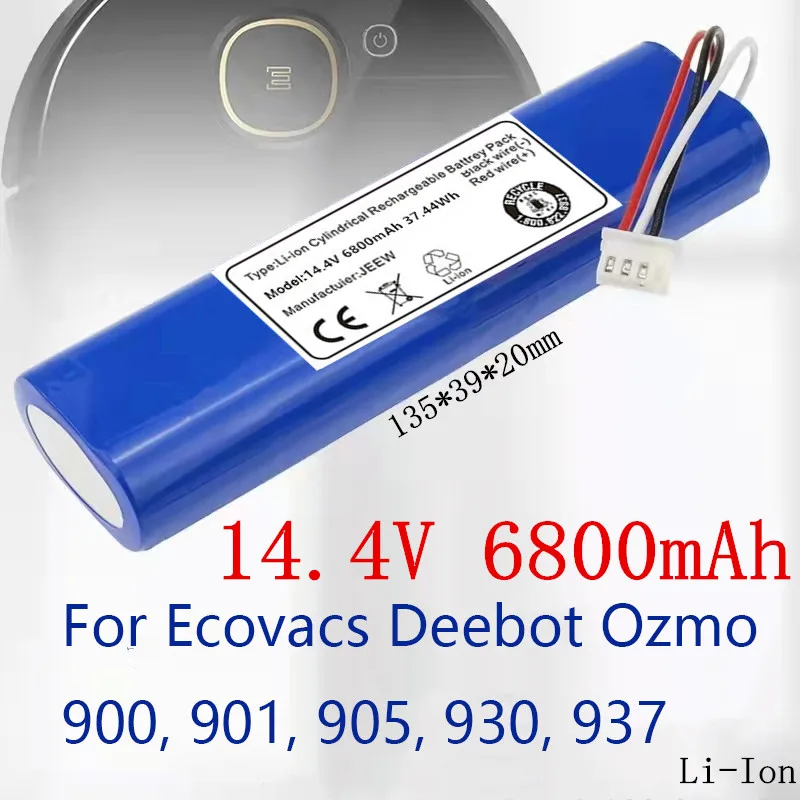 100% новый Аккумулятор Робота-Пылесоса 14,4 V 9800 mAh для Ecovacs Deebot Ozmo 900, 901, 905, 930, 937 Изображение 0