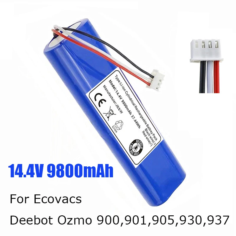 100% новый Аккумулятор Робота-Пылесоса 14,4 V 9800 mAh для Ecovacs Deebot Ozmo 900, 901, 905, 930, 937 Изображение 1