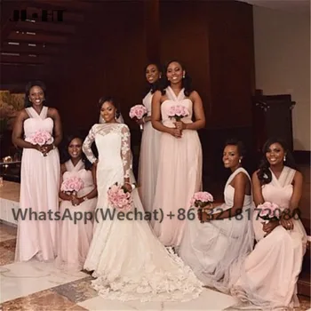 Нигерийское Платье Подружки Невесты на Бретелях 2021 Размера Плюс, Плиссированное Шифоновое Платье Длиной До пола, Черные Женские Африканские Платья Подружки Невесты, Длинные