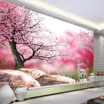 beibehang Обои на заказ фрески любого размера фото HD цветы море вишневое дерево гостиная спальня ТВ фон Papel de parede