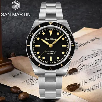 San Martin Vintage 38mm 6200 Diver Watch для Мужчин Роскошные Water Ghost NH35 Автоматические Механические Сапфировые Водонепроницаемые 200m Relojes