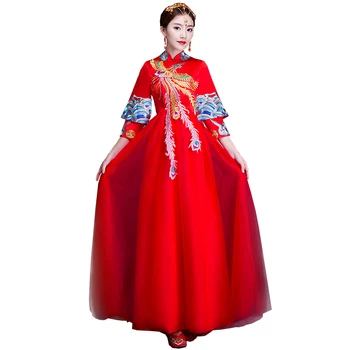 Винтажное королевское вечернее платье с рисунком Феникса в китайском стиле, торжественное свадебное платье Ted Ancient The Bride с длинным рукавом Cheongsam