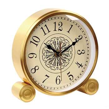 Латунные Золотые настольные часы, ретро Винтажный будильник без тиканья, бесшумный механизм на батарейках, настольные часы из стекла высокой четкости