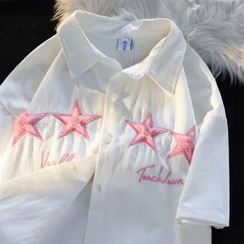 Рубашки Поло с вышивкой Star Y2k И Блузка Женская Летняя Модная Футболка Оверсайз Для Девочек, Черные Белые Топы С коротким рукавом 2023