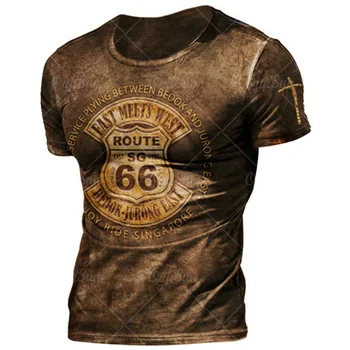 Летние Новые мужские футболки, свободная одежда оверсайз, Винтажная одежда с коротким рукавом, повседневная одежда с 66 буквами, Route 66 Men Camiseta