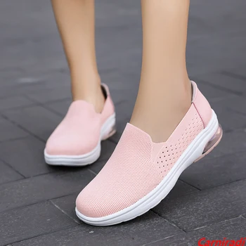 Летняя легкая амортизирующая повседневная обувь, женские летящие плетеные дышащие спортивные кроссовки для мамы на плоской подошве, женская нескользящая обувь для ходьбы