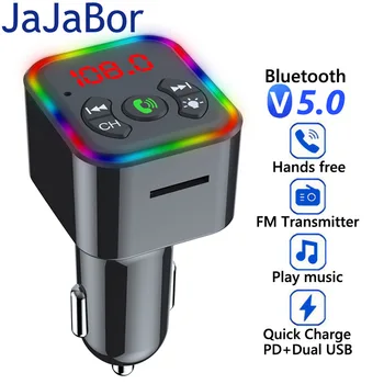 JaJaBor FM-передатчик TF Карта U Воспроизведение с Диска PD Type C 3.1A USB Зарядное Устройство Громкой Связи Bluetooth-совместимый Автомобильный FM-Модулятор 5.0