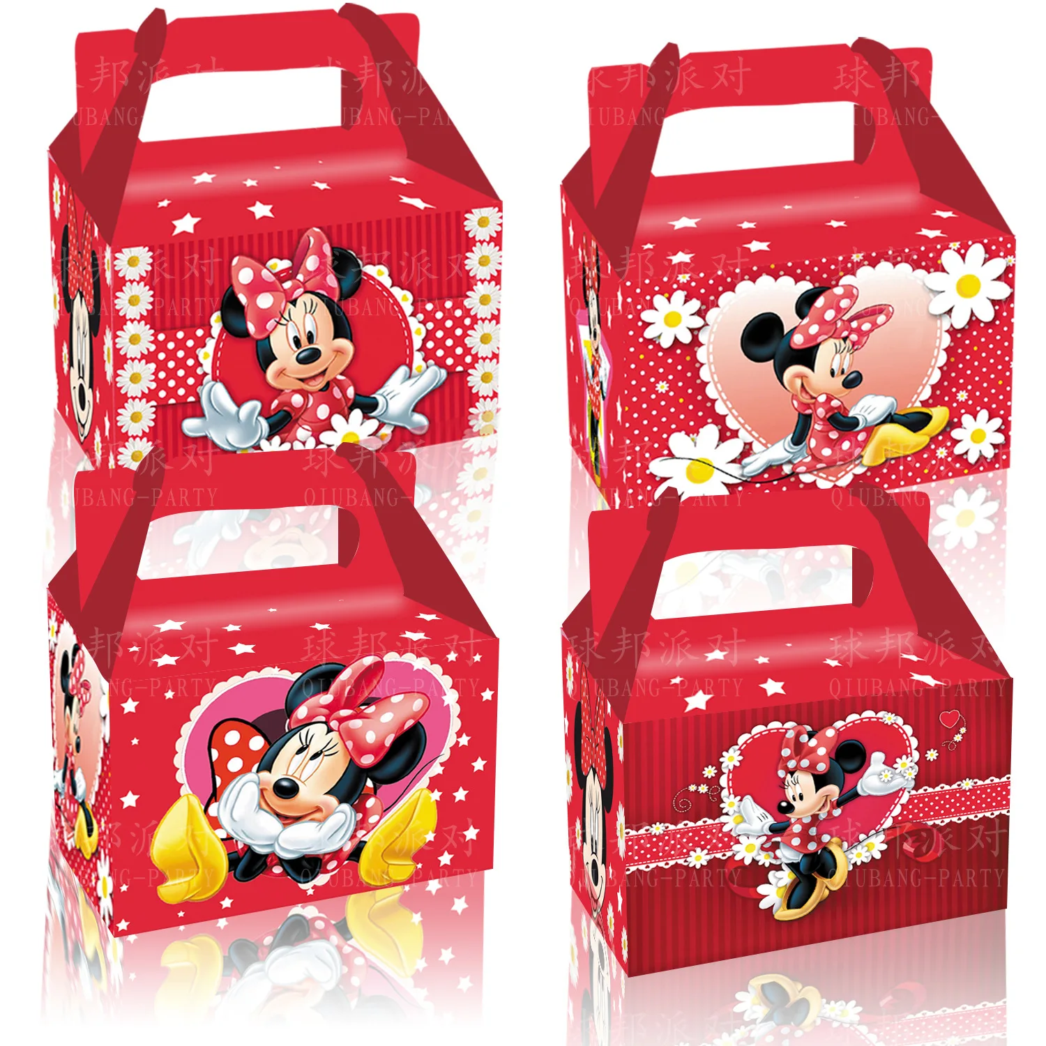 12шт Коробки для праздничных угощений с Минни Маус от Disney, розовые конфеты, подарочная коробка для печенья, пакеты для подарков, коробка для лакомств с ручками, идеально подходящая для вечеринки Изображение 0