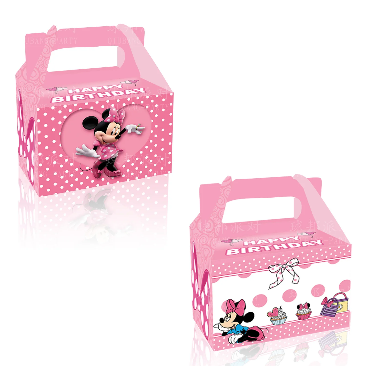 12шт Коробки для праздничных угощений с Минни Маус от Disney, розовые конфеты, подарочная коробка для печенья, пакеты для подарков, коробка для лакомств с ручками, идеально подходящая для вечеринки Изображение 3