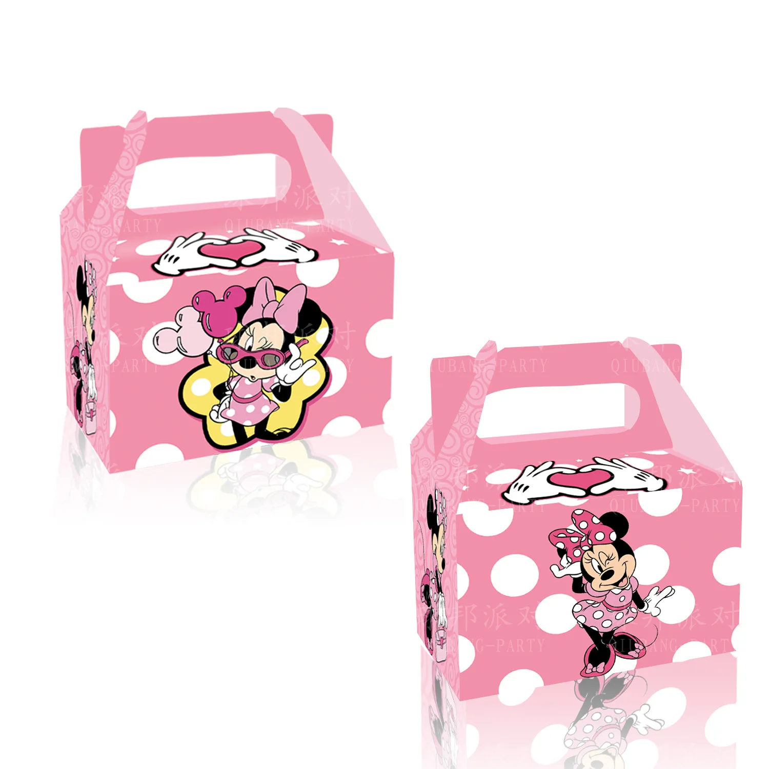 12шт Коробки для праздничных угощений с Минни Маус от Disney, розовые конфеты, подарочная коробка для печенья, пакеты для подарков, коробка для лакомств с ручками, идеально подходящая для вечеринки Изображение 4