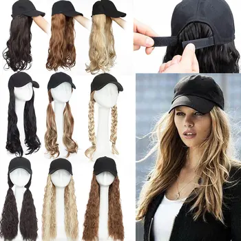 Snoilite синтетическая длинная волнистая бейсболка с наращенными волосами, интегрирующая кепку для волос, шляпа для женщин, повседневная прическа для девочек, парик