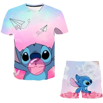 Летняя одежда для девочек-малышей Disney Stitch Одежда из 2 предметов, детская одежда для девочек, спортивный костюм, костюм для девочек, детская одежда