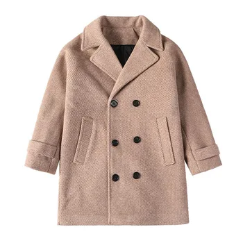 Детское двубортное длинное пальто, новое осенне-зимнее модное хлопковое пальто для мальчиков от 5 до 16 лет