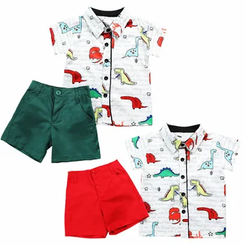Летний комплект одежды для мальчиков, костюмы для маленьких мальчиков, рубашка и шорты, повседневная одежда для малышей, одежда для малышей с мультяшными животными