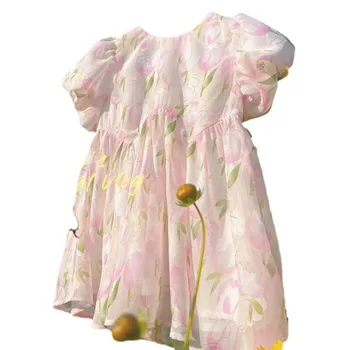 Платье для девочек, Юбка для девочек 2023, Летнее Новое Детское платье с рукавами-пузырями, Летние платья Для Девочек 1, 2, 3, 4, 5, 6 Лет