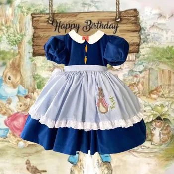 Летнее платье принцессы Лолиты с вышивкой кролика для маленьких девочек 0-12 лет, турецкое винтажное бальное платье принцессы Лолиты на день рождения, Рождество Ид