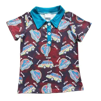 BT0136 Новые модные топы с короткими рукавами и буквами, весенняя рубашка с отворотом в повседневном стиле, одежда для маленьких мальчиков