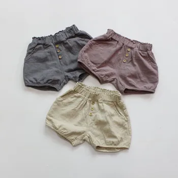 deer jonmi 2022 Летние Детские хлопчатобумажные льняные шорты унисекс в Корейском стиле, однотонные повседневные шорты для малышей