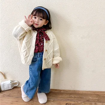 Кардиган для девочек в корейском стиле, новинка 2020 года, детская одежда, однотонный свитер для девочек, вязаная куртка QZ163