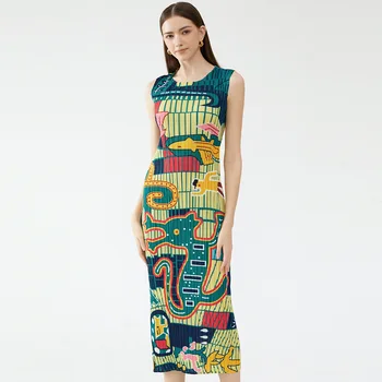 Летнее Новое Элегантное платье с узкой талией, облегающее шею, Элегантное плиссированное платье для женщин 2023 г.