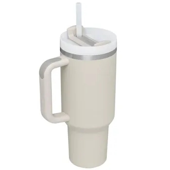 Термосы для кофе Termos с изолированным стаканом и соломинкой, портативная бутылка для воды, кружка на 40 унций с ручкой, мягкая матовая Дюна