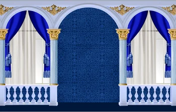 Персонализированный замок королевских синих колонн размером 7x5 футов, С Днем Рождения, Дворец принца, Индивидуальный фон для фотографий, виниловый фон 220 см x 150 см