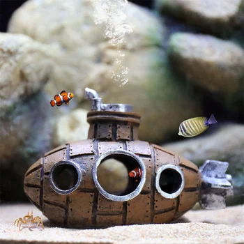 Аквариумный орнамент из подводной лодки в стиле ретро из смолы, пещера с креветками, место для разведения рыб, место для разведения аквариумных рыбок, ландшафтное оформление аквариума