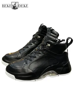 Дизайнерская мужская обувь для скейтборда с высоким берцем на толстой платформе Повседневная обувь для вождения из воловьей кожи Кроссовки из натуральной кожи для бега трусцой Активная обувь
