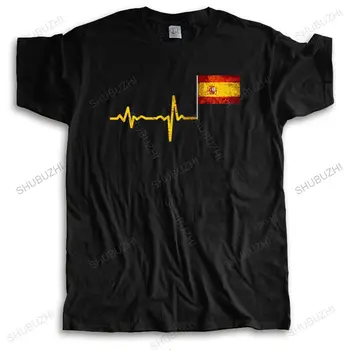 летние винтажные футболки, Новая футболка, хлопковые топы для мужчин, Новая Приталенная футболка с изображением Флага Испании Heartbeat, унисекс, футболки, топ оверсайз