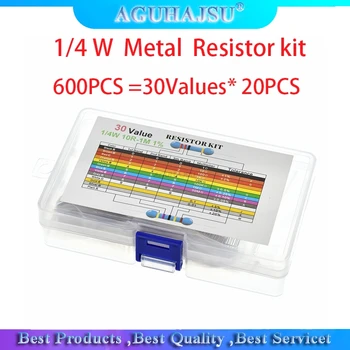 600ШТ 30 значений * 20ШТ 1% 1/4 Вт комплект резисторов diy Metal Film Resistor kit используйте цветное кольцевое сопротивление (10 Ом ~ 1 М Ом)