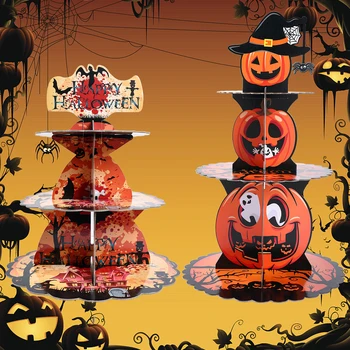 Подставка для кексов на Хэллоуин, тыква, многослойный держатель для торта, Картонная башня, украшение для вечеринки на Хэллоуин, подставка для торта, принадлежности для вечеринки