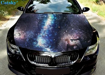 Наклейка на капот автомобиля с изображением звездного неба, виниловая наклейка, полноцветная графика, подходит для любого автомобиля, наклейки для защиты бокового капота автомобиля