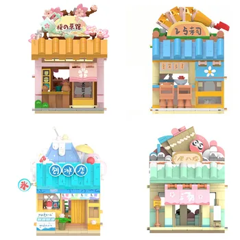 3D модель, Алмазный строительный блок, кирпич, архитектура с видом на улицу, Японский ресторан, Горячий источник, игрушка для сборки для детей