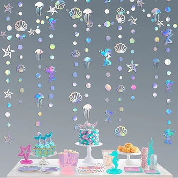 Радужные баннеры на день рождения русалки, подвесные украшения для вечеринки под морем, морские звезды, медузы, бумажные гирлянды для девочек в день рождения