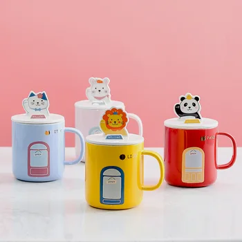 Креативный магазин милых животных, керамическая чашка с крышкой, держатель для мобильного телефона, чашка для пары, чашка для воды, чашка для молока для завтрака