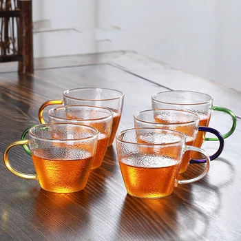 2шт Чайная чашка из зернистого стекла с молотком, бытовая утолщенная термостойкая чайная кружка, стеклянный чайный набор кунг-фу, китайская чайная чашка
