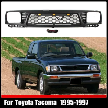 Подходит для Toyota Tacoma 1995-1997, накладка на решетку радиатора переднего бампера, гоночные решетки, черный совместимый гриль для пюре с 3 светодиодными лампочками