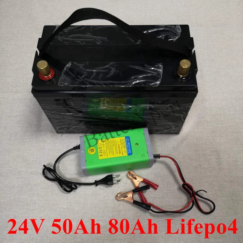 24v 80Ah LiFePO4 литиевый аккумулятор Глубокого цикла 2000 раз 24V 50Ah для инвертора солнечной системы RV дом на колесах лодка + зарядное устройство 10A Изображение 0