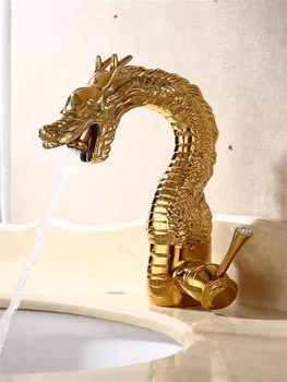 Кран в форме дракона ручной работы, художественный кран, полностью медный для ванной комнаты