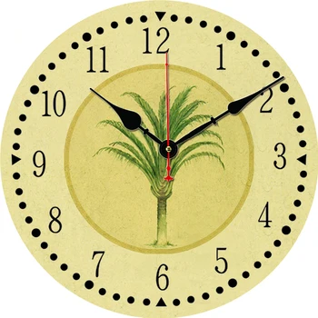 Винтажные круглые настенные часы с кокосовой пальмой, Большая столовая, ресторан, кафе, декор, настенные часы, бесшумные, не тикающие, приятные для подарка