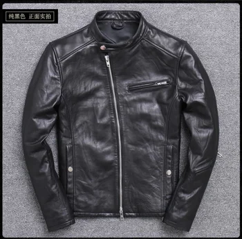 Натуральная овечья кожа элитного бренда real new motor biker style sheepskin man. модное пальто из натуральной кожи. тонкая куртка