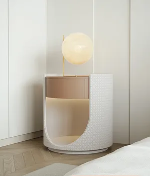 2023 Новый прикроватный столик с подсветкой, роскошный современный простой прикроватный шкафчик в бело-кремовом стиле