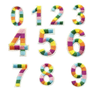 Вышитые радугой нашивки с цифрами Наклейки 0-9 Аппликация из утюга для шитья одежды своими руками Термоэтикетки для одежды на платье Сумки для одежды