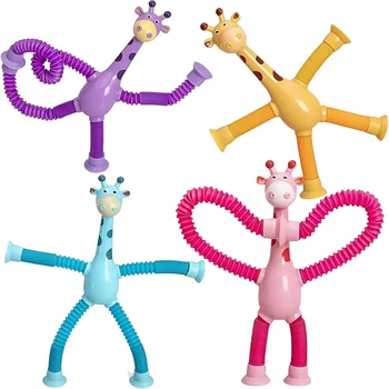 Детские игрушки на присосках, надувные трубки, снимающие стресс, телескопические игрушки в виде жирафа, сенсорные меховые игрушки, сжимающие антистрессовую игрушку