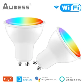 AUBESS Tuya Wifi Smart Gu10 Светодиодная лампа Прожектор 4 Вт RGB + CW Лампа Приложение Smart Life с голосовым управлением Работает с Alexa Google Home