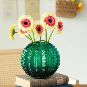 Легкая роскошная стеклянная ваза с кактусом украшение дома декоративная деталь цветы зеленые растения красочная ваза украшение гостиной ваза
