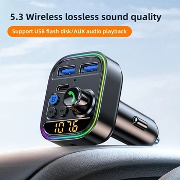 Bluetooth 5.3 FM-Передатчик Беспроводной Автомобильный Адаптер Bluetooth AUX Радиоприемник MP3-Плеер Громкой Связи Type-C USB Автомобильное зарядное устройство