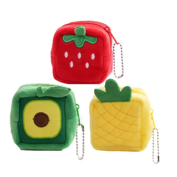 Детский плюшевый милый кошелек с подвеской на молнии, авокадо, Клубничная монета, денежный ключ, сумка для хранения наушников, кошелек для монет в фруктовом стиле