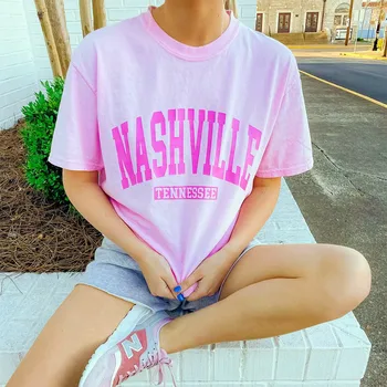Женские розовые топы с коротким рукавом из Нэшвилла Теннесси, Повседневные летние футболки в винтажном стиле, футболки Y2K.