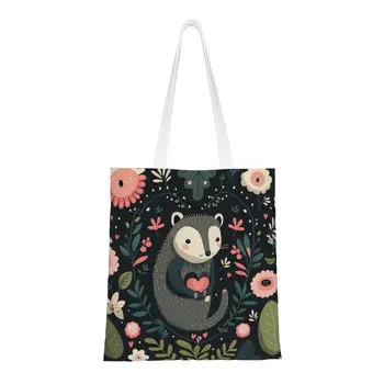 Забавный Принт Opossum Valentine Shopping Tote Bag Прочный Холст Shopper Плечо Животного Сумка Для Домашних Животных